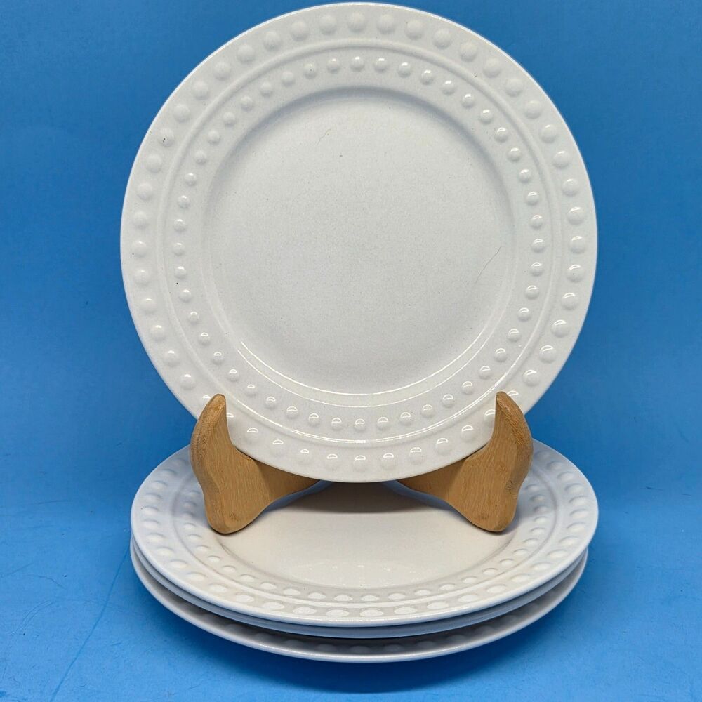 Mikasa Gourmet Basics Dots All White 7.5" Salad Plates Set of 4